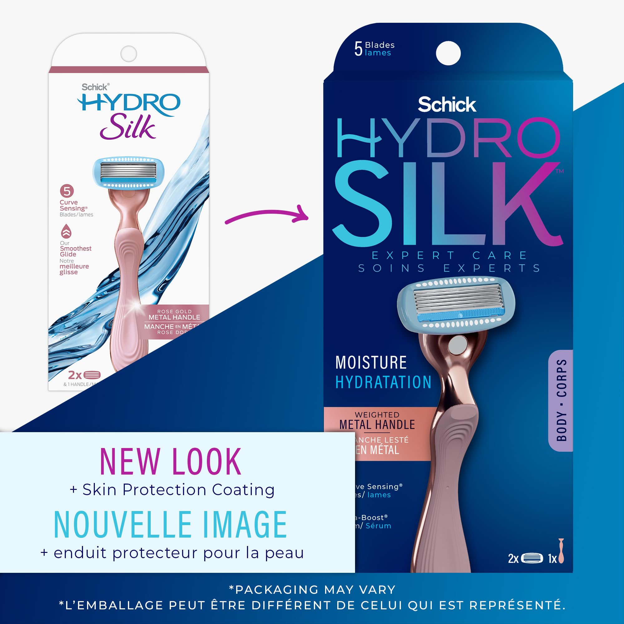 Schick Hydro Silk Moisturizing Razor for Women with Premium Rose Gold Metal Handle and 2 Refills